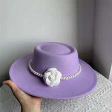 French Style Fedora Hat for Women 10CM Wide Brim Flat Top Felt Hat Winter Autumn Derby Wedding Jazz Hats