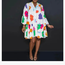 Autumn Women's New Loose Fashionable Printed Long Sleeved Sexy V-neck Single Breasted Shirt Big Swing Half Body Jumpsuit