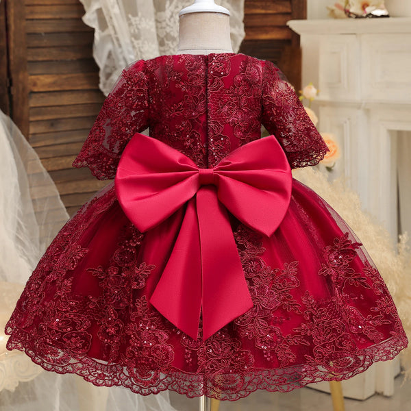 Toddler Kids 1st Birthday Baptism Party Dress for Girl Princess Luxury Embroidery Costume Backless Bow Wedding Gown Baby Dresses