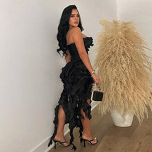 Women Strapless Ruffles Tassel Splicing Irregular Birthday Bodycon Midi Maxi Dress 2025 Even Sexy Party Dresses Vestidos