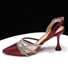 Venus Chan Shoes for Women 2023 Pointed Toe Black Heels Rhinestone Chain Party Sandals Italian Shoes and Bags Matching Set 2023