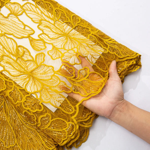 African Milk Silk Mesh Lace with Sequins 2025 French Net Lace Fabric Sewing Embroidered Lace Tulle Nigerian Women Wedding Dress