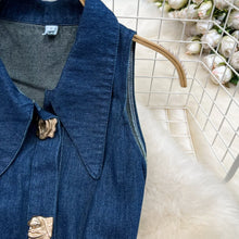 Denim Dress Women Long Dresses Turn Down Collar Sleeveless Party Club Hollow Out Jeans High Waist Slim Single Breasted Vestidos