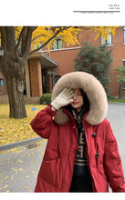 Women's Large Fur Collar Hooded Warm Thick Padded Parka Jacket