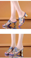 2021 New Hot Glitter Mesh Women Sandals Summer Fashion Outdoor Peep Toe Casual Beach Slippers Thick Heel Slip on Women Sandals