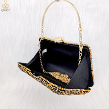 QSGFC Italian Design Fashion Crystal Sandals Nigeria Africa Popular High Heel Shoe Bag Set Casual Versatile Fish Mouth Shoes