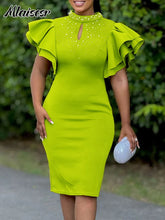 Mlaiscsr Elegant Wedding Guest Dresses Women Office O Neck Beads Ruffle Short Sleeve Birthday Prom Event Occasion African Robe