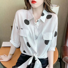 Fashion Lapel Loose Bandage Bow Polka Dot Shirt Women's Clothing 2025 Summer New Oversized Casual Tops Half Sleeve Korean Blouse