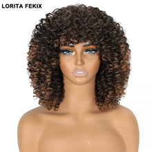 Blonde Curly Wigs for Women Short Afro Kinky Curly Wigs with Bangs Synthetic Heat Resistant Hair Replacement Wig with Wig Caps