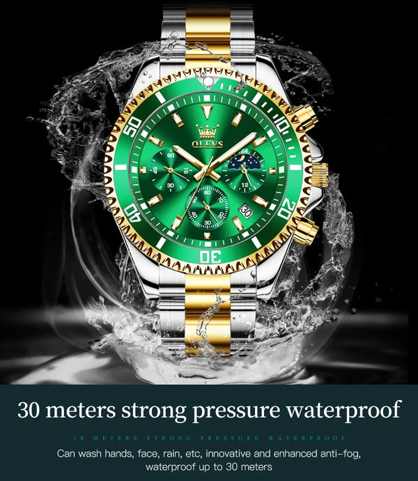 Men's Watches Top Brand Luxury Watch for Men Original Waterproof Stainless Steel Chronograph Moon Phase Date Rota Dial