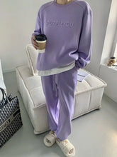 Women's Purple Sports Suit Spring And Autumn 2023 New Casual Fashion Style Loose Long Sleeve Sweater Tops Pants 2 Two Piece Set