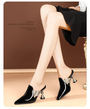 High Heel Slippers Pointed Toe Shoes Woman Elegant Mules Shoes Women Black Green Metal Heel Outdoors Womens Slippers Big Size