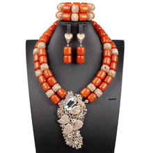 Artificial Coral Women Pendant Necklace Bracelets Earrings Suit African Wedding Jewelry Set Nigeria Bride Accessories Party Gift