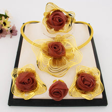 Woman Necklace Unique Gold Color Copper Cuff Jewelry Set Fashion Necklace Earring Ring Bracelet Wedding 38 Women's Day Gift