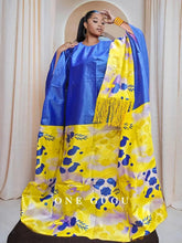 First Quality Hot Stamping Printing African Traditional Dashiki Basin Wedding Dress Blue Bazin Riche Boubou With Tassel Shawl