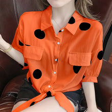 Fashion Lapel Loose Bandage Bow Polka Dot Shirt Women's Clothing 2025 Summer New Oversized Casual Tops Half Sleeve Korean Blouse