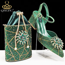 QSGFC High-end Women's Shoes with Diamond Oval Stand Bag Popular in Nigeria Women's High Heels for Special Day