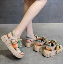 2024 New Lace-up Summer Fish Mouth Sandals Premium PU Spell Color Roman Shoes Woman Sandals Platform Wedges Increase Sandals