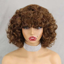 99J burgundy Fumi Curly Bob Wig Bouncy Pixie Cut Wig Highlight Full Machine Egg Curls Curly Human Hair Wigs for Women With Bangs