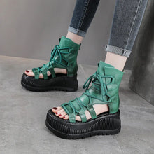 Koznoy 8cm Ethnic Cow Genuine Leather Ankle Booties Women Hollow Peep Toe Platform Wedge Breathable Zip Summer Fashion Shoes