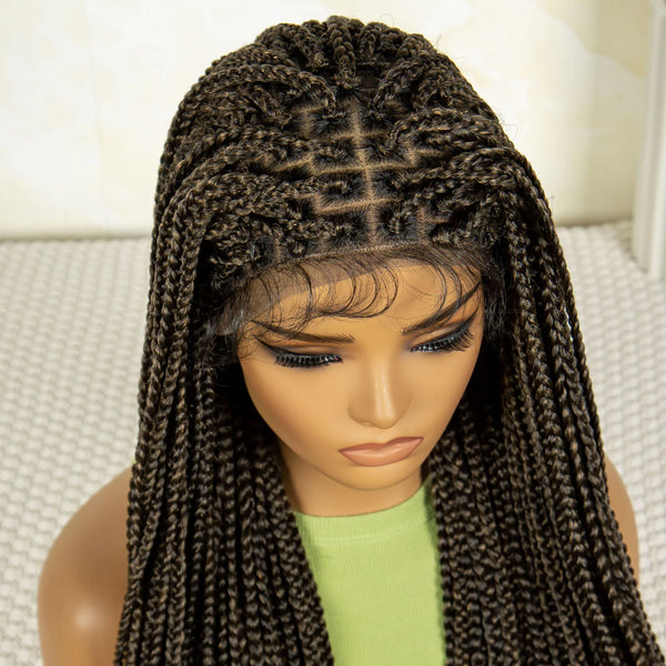 Synthetic Braided Wig Synthetic Hair Lace Front Wigs Box Braided Wigs for Black Women 36 Inches Micro Braids Wigs with Baby Hair