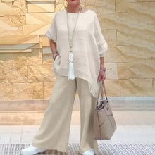 2024 Summer Fashion Cotton Linen Women's Set Large Irregular Linen Shirt High Waist Loose Wide Leg Pants Elegant Two Piece Set