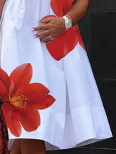 Modigirl Women's Summer New Dress 2025 V-Neck Pleated Short Sleeves White Loose Flower Print Casual Midi Dresses for Woman