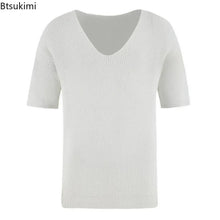 New 2025 Men's Summer Short Sleeve Knit Tops Shirts Casual V-neck British Loose Shirts Male Solid Shirts for Men Fashion Tops