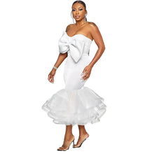 K2825 Sexy Slimming European Style Color Blocking Strapless Bow Mesh Bodycon Skirt Suit Smooths Your Silhouette