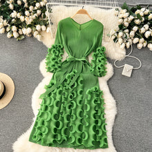 European Court Style Dress Miyake for Women A Design Sense Tassel V-neck Slim Fit Long High-temperature Pleated Flared Sleeve