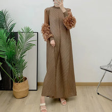 ANLAN Miyake Pleated Maxi Long Dress Mesh Petal Sleeve Half Turtleneck Formal Dresses for Women 2024 New Hot Sales 6KK9927