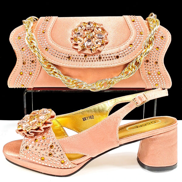 Queena Yan Luxe Peep-Toe Heels & Long Small Bag Set Nigerian Party Shoes and Bag –Comfortable Women's Shoes for Elegant Events
