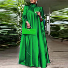 Women Evening Maxi Dress VONDA 2023 Summer Stand Collar Elegant Satin Long Bat Sleeve Pleated Sundress Casual Solid Robe Femme