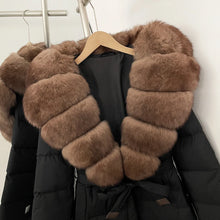 Real Fox Fur Collar Puffer Jacket Duck Down Thuck Coat For Women