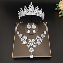 Female Bride Crown Necklace Earrings 3-Piece Set Wedding Accessories