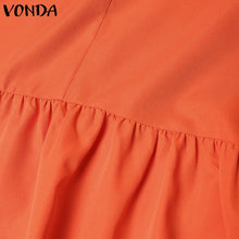 Plus Size VONDA Women Bohemian Dress 2025 Summer Sundress Solid Color Casual Short Sleeve Party Ruffled Vestidos V-Neck Robe