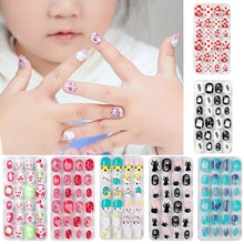 24Pcs/Set Kids Candy Flower Cute Fake Nails Detachable Full Cover False Nails Press On Nails Children Girls Nail Decoration Gift