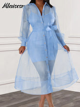 Mlaiscsr African Party Women Elegant Strap Mini Dress and Single Breasted Mesh Shirts Dress 2 Pieces Sets Beach Summer Vestidos