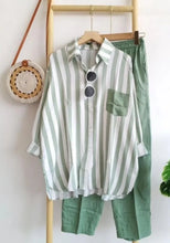 Women's Striped Cardigan Shirt Top and Pants Set Long Sleeve Pants Monochrome Casual 2024 Summer New 2-piece Set