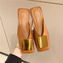 Women's Slippers Fashion Metal Buckle Mules for women Flat Heels Square Toe Shallow Shoes Outdoor Slides Female Casual Sandals