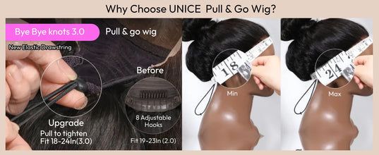 UNICE Hair 13x4 HD Lace Wigs Drawstring Cap Real Scalp Loose Wave Human Hair Wig Pre Plucked Pre Cut Pre Bleached Glueless Wig
