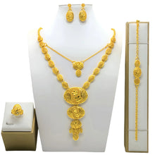 Fashion Dubai Flower Design Luxury 24k Gold Color Women's Jewelry Set African Fashion Bracelet Earrings Necklace Ring Four Piece