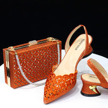 Women's Hollowed Out Embroidery Rhinestone Italian Design Shoes and Bags Set