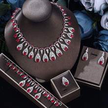 2024 Clever Dubai Water Drop 4-piece Necklace and Earring Set with Cubic Zirconia Jewelry for Women's Wedding Party Gifts