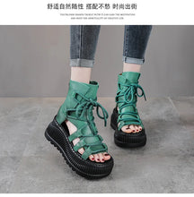 Koznoy 8cm Ethnic Cow Genuine Leather Ankle Booties Women Hollow Peep Toe Platform Wedge Breathable Zip Summer Fashion Shoes