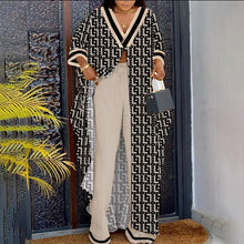 Shirt Drawstring Trousers Women Casual Long Printed Dress Suit Fashion V-neck Loose 3/4 Sleeve Long Shirt Top Pants Sets