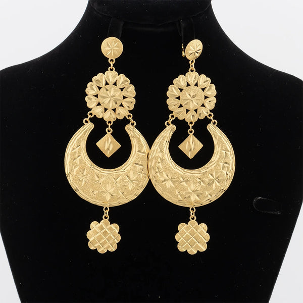 18K Gold Plated Luxury Drop Earring For Wedding African Party Banquet Jewelry Gift Dubai Big Copper Tassel Earrings Daily Wear