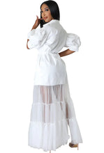 Fashionable White Lace Shirt Short Sleeve Dresses For Women'S Summer New Elegant Lace-up Pocket Lace Shirt Long Dress Female