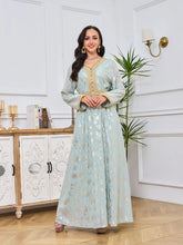 Ramadan Luxury Muslim Fashion Bat Sleeve Moroccan Turkiye Dubai Dress Middle East Arab Dress Sequins Golden Velvet Long Dress