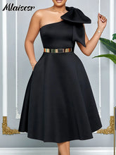 Mlaiscsr Woman One Shoulder Bow High Waisted Birthday Party Wedding Elegant A Line Pleated White Mid Dresses with Belt Outfits